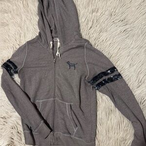 PINK Victoria's Secret Gray Hoodie with Black Sequin Accents